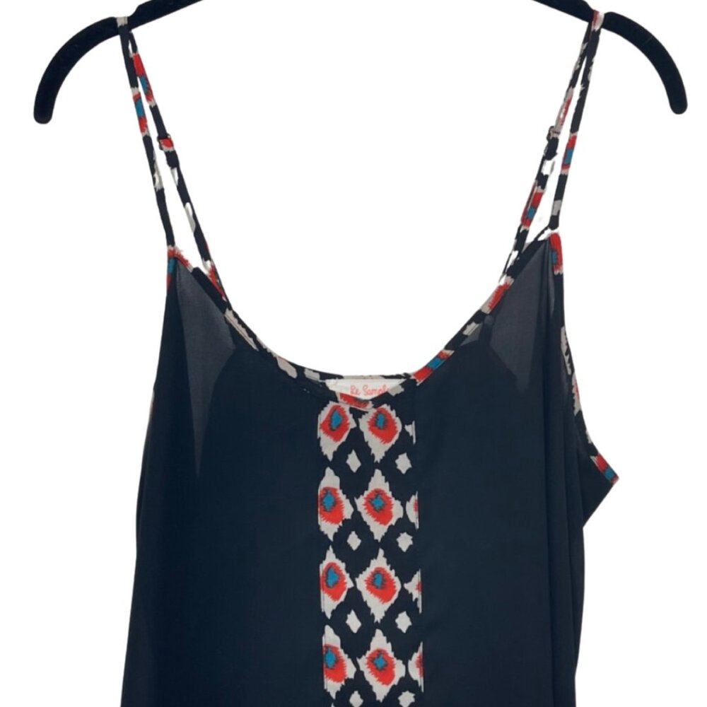 LE SAMPLE | Womens Spaghetti Strap Black Sheer Tank Top | Size L - Picture 2 of 11